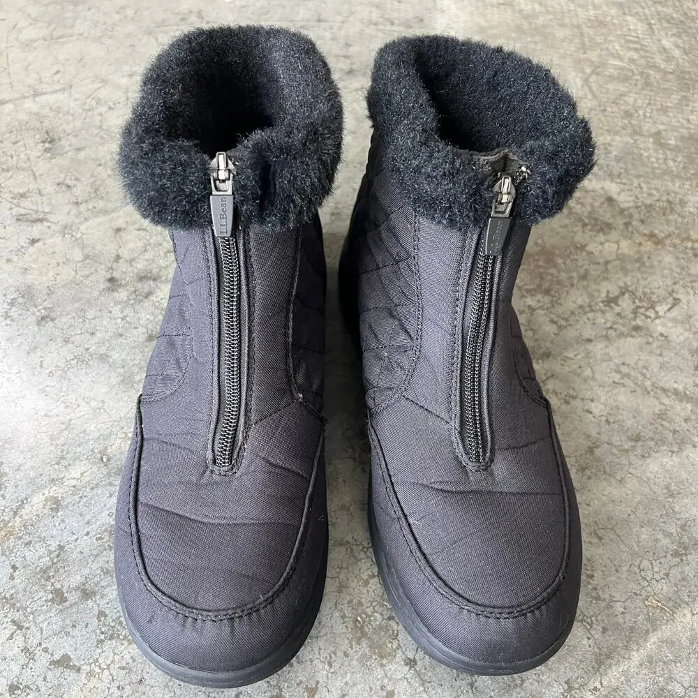 L.L. Bean Ultralight Waterproof Snow Boots Front Zip Quilted Black Women’s 7.5